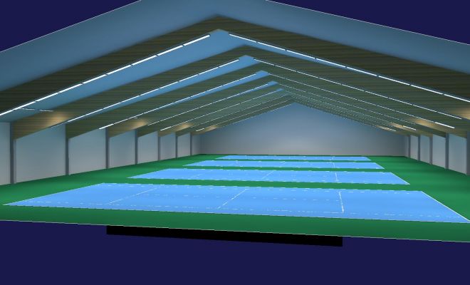 3D-Lichtplanung der Tennishalle volle Ausleuchtung von Lichtpartner GmbH & Co. KG