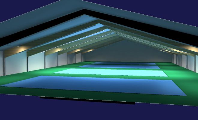 3D-Lichtplanung der Tennishalle - ein beleuchtetes Feld von Lichtpartner GmbH & Co. KG